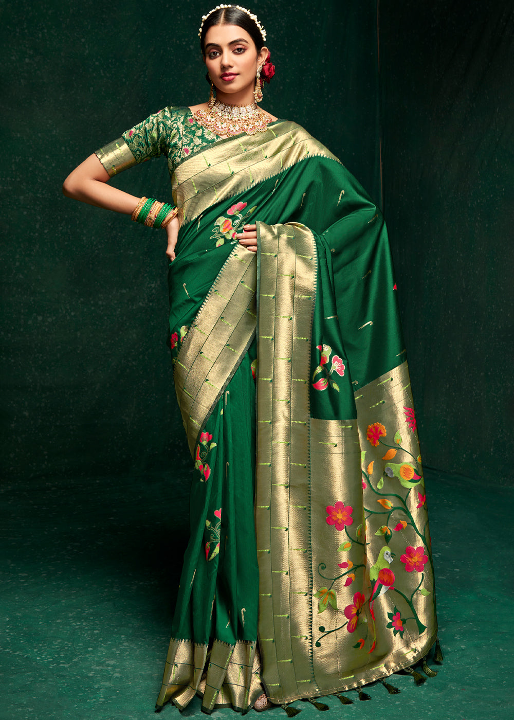 Buy MySilkLove Como Green Woven Paithani Silk Saree With Brocade Blouse Online