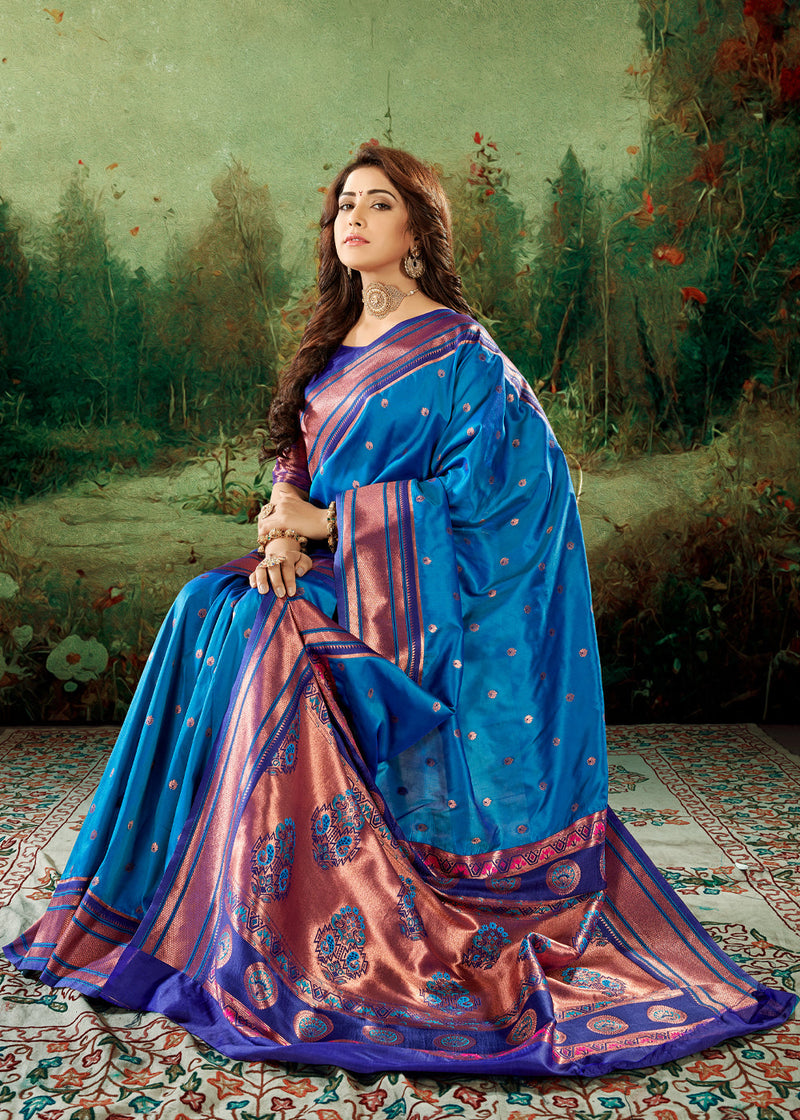 Blue Traditional Kanjivaram Silk Saree With Blouse 4738SR05