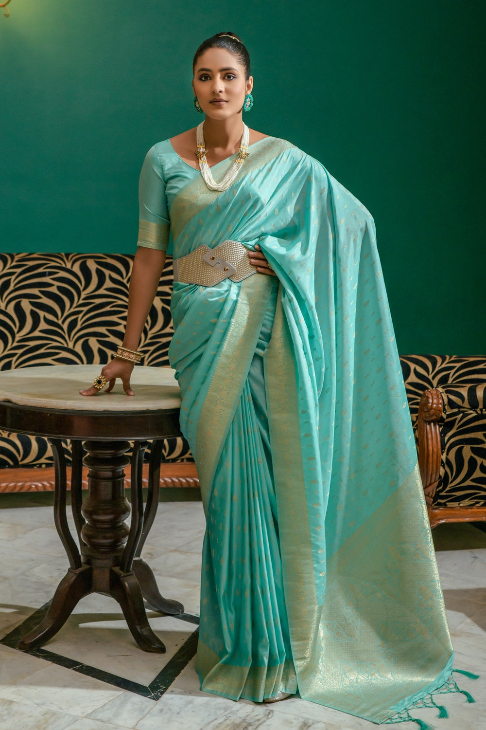 Buy MySilkLove Neptune Blue Woven Soft Silk Saree Online