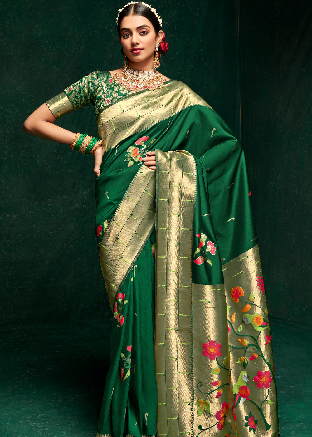 MySilkLove Como Green Woven Paithani Silk Saree With Brocade Blouse