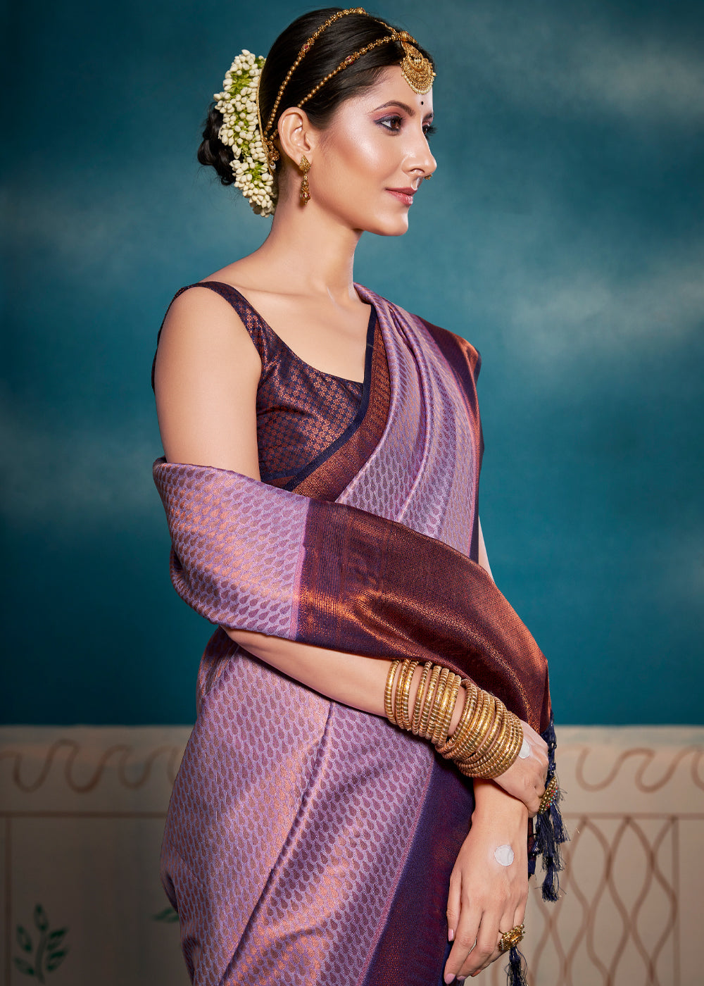 Buy MySilkLove Lily Purple Woven Kanjivaram Silk Saree Online