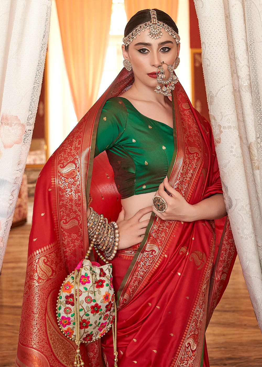 Buy MySilkLove Rusty Red Woven Banarasi Soft Silk Saree Online