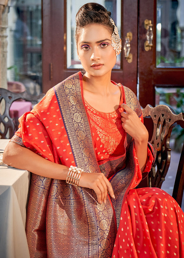 Alizarin Red Woven Banarasi Silk Saree