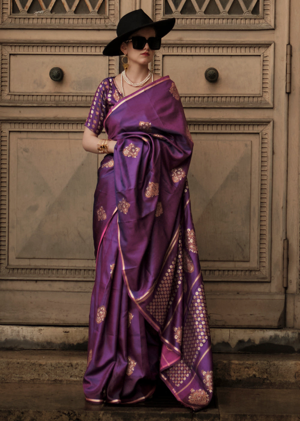 MySilkLove Strikemaster Purple Woven Banarasi Satin Silk Saree