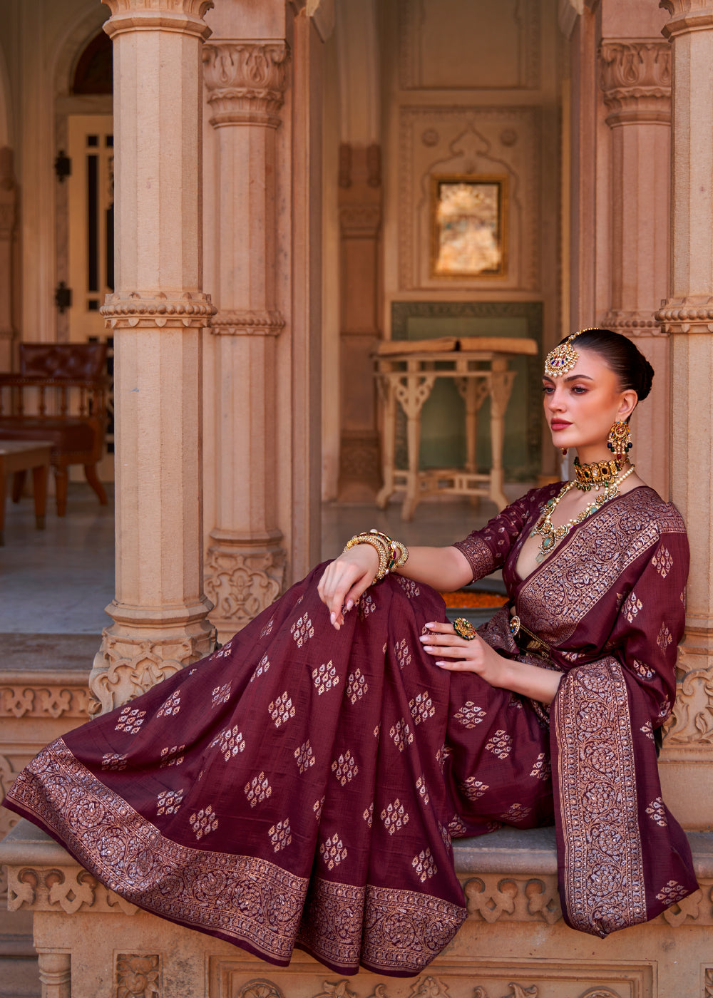 MySilkLove Camelot Brown Woven Banarasi Soft Silk Saree
