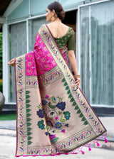Frostbite Pink Woven Paithani Patola Silk Saree