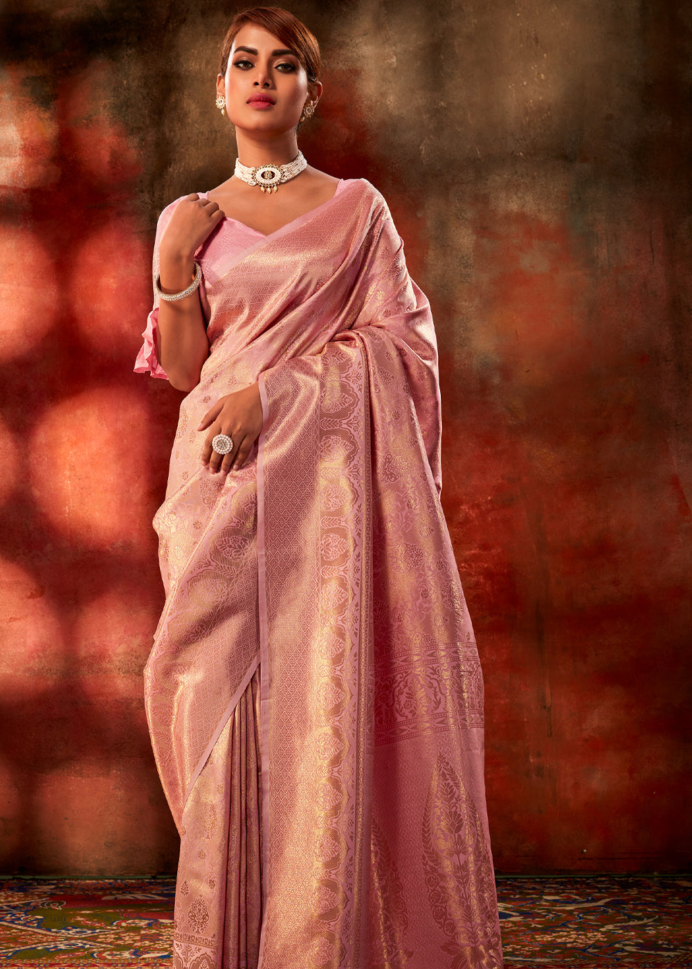 Buy MySilkLove Cornflower Pink Woven Kanjivaram Silk Saree Online