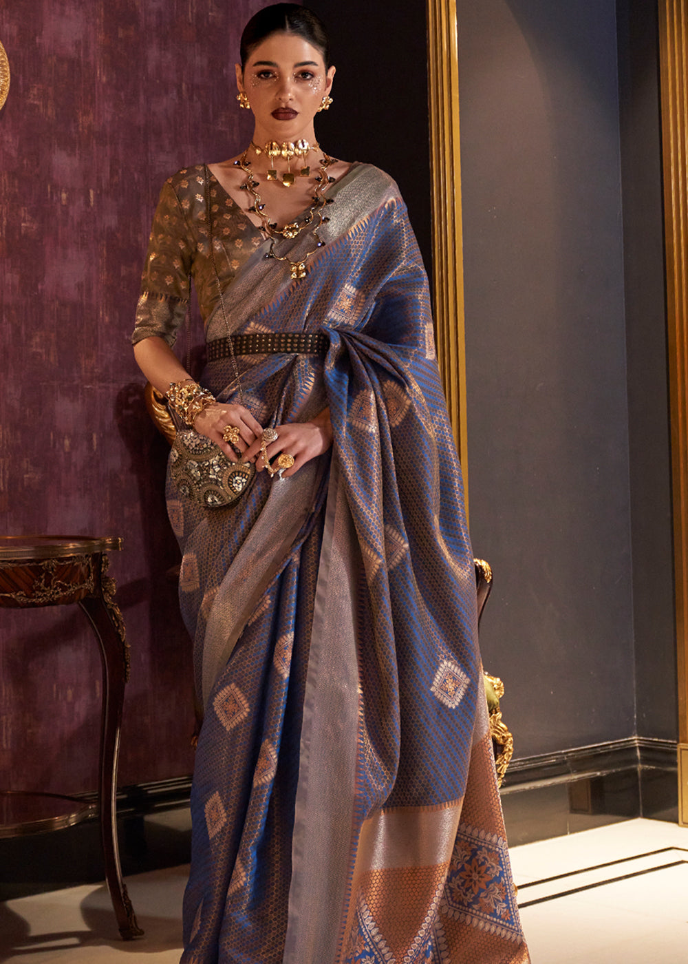 Buy MySilkLove Amethyst Blue Zari Woven Banarasi Silk Saree Online