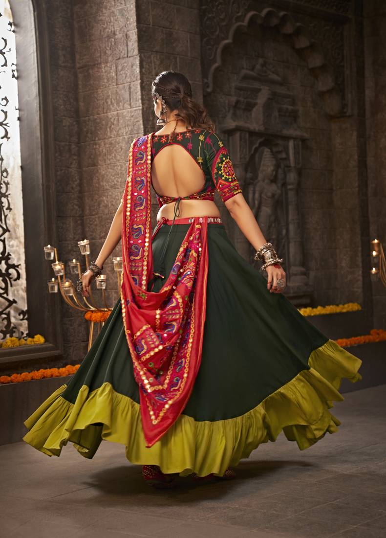 Buy MySilkLove Kelp Green and Red Lehenga Choli Online