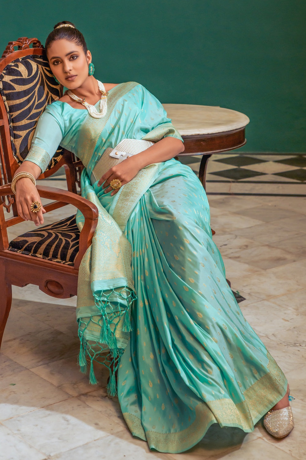 Buy MySilkLove Neptune Blue Woven Soft Silk Saree Online