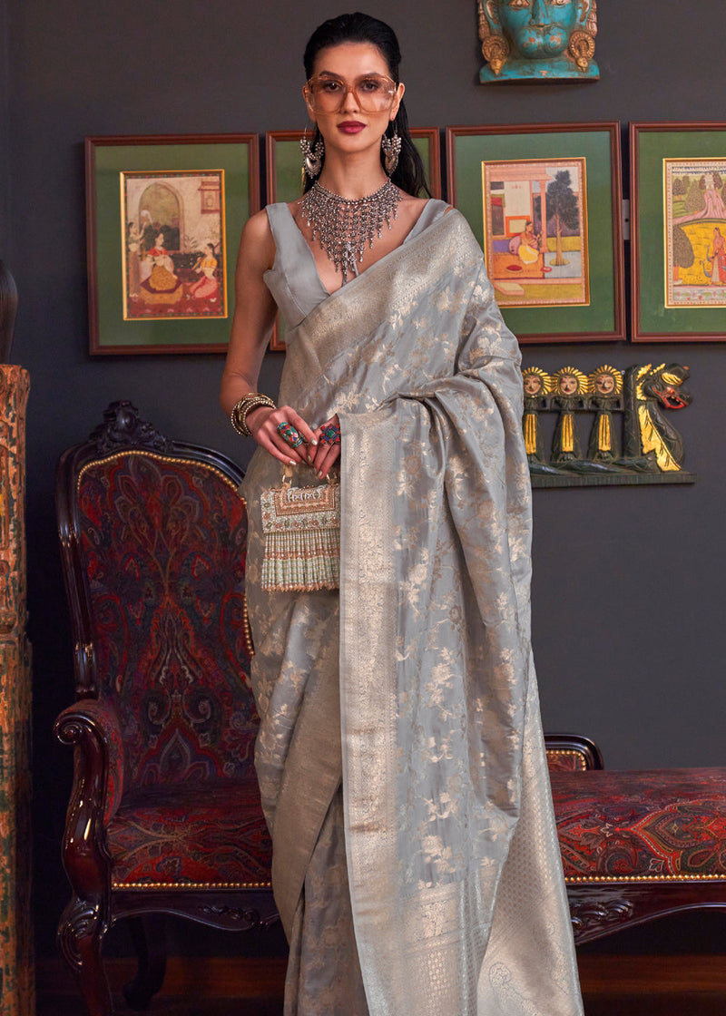 Deep Grey Color Tussar Silk Saree (R031935283)