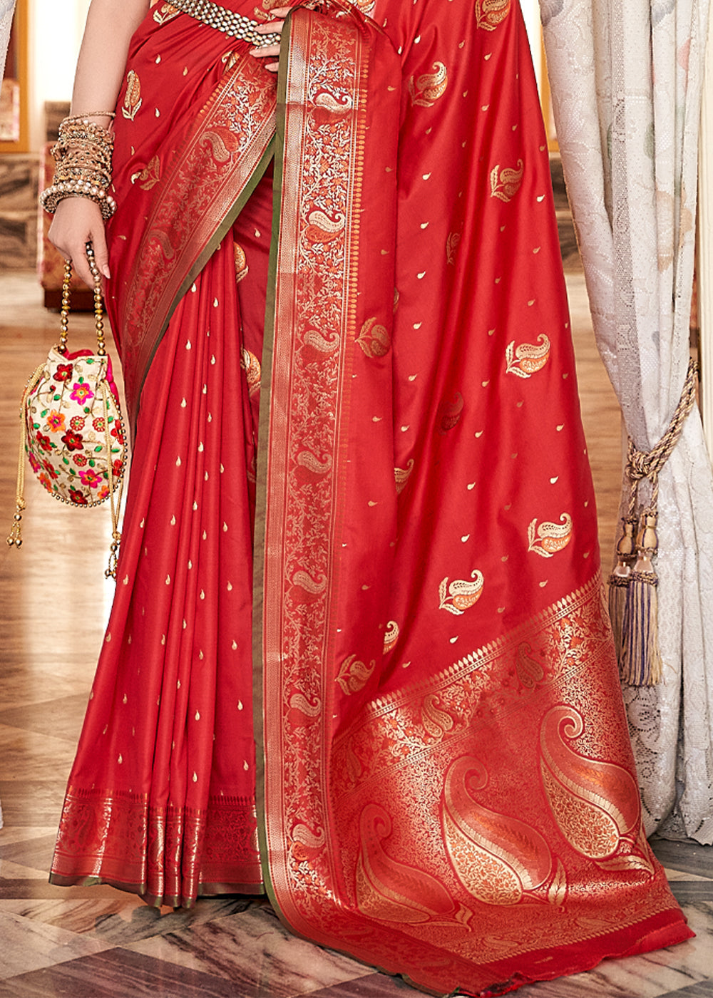 Buy MySilkLove Rusty Red Woven Banarasi Soft Silk Saree Online