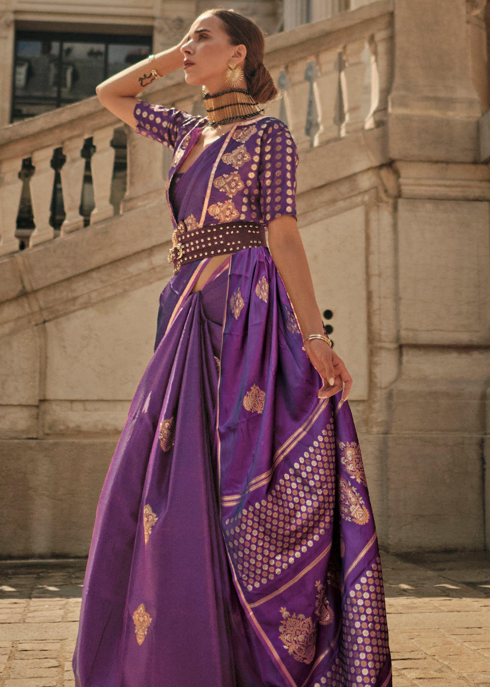 Buy MySilkLove Strikemaster Purple Woven Banarasi Satin Silk Saree Online