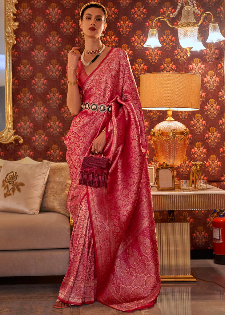 Buy MySilkLove Japonica Pink Dual Tone Woven Kanjivaram Silk Saree Online