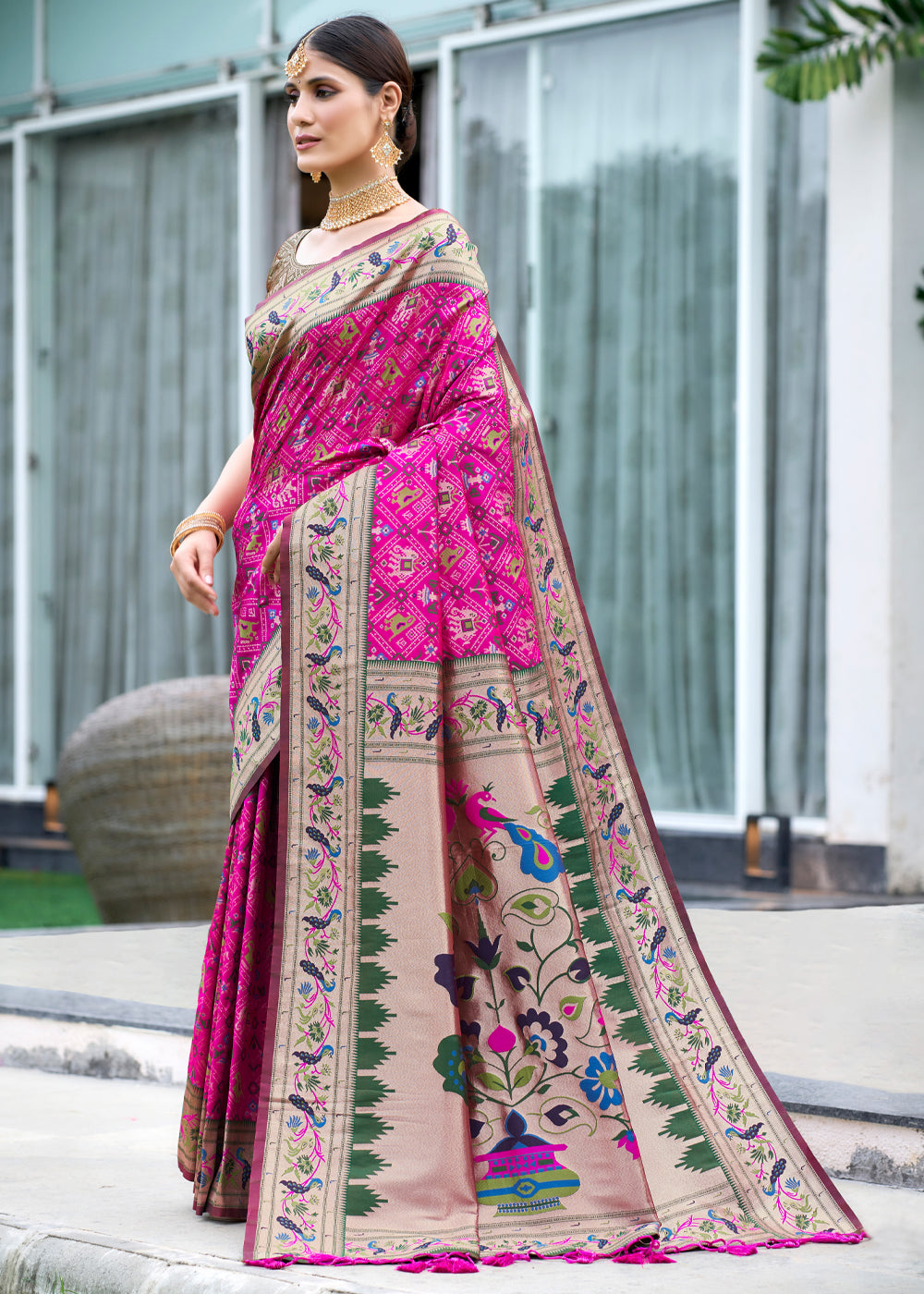 Buy MySilkLove Frostbite Pink Woven Paithani Patola Silk Saree Online