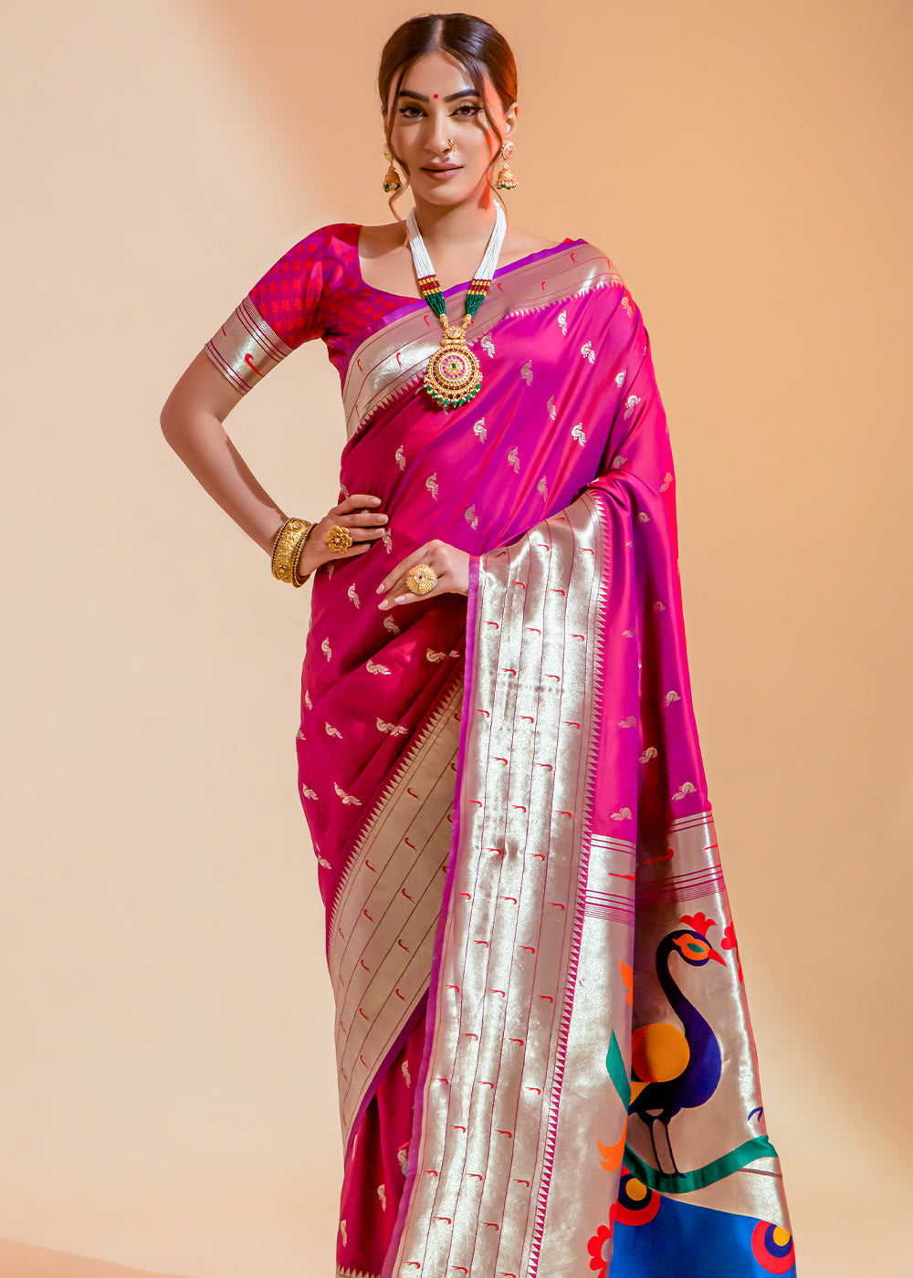 Buy MySilkLove Frostbite Rose Pink Woven Paithani Silk Saree Online