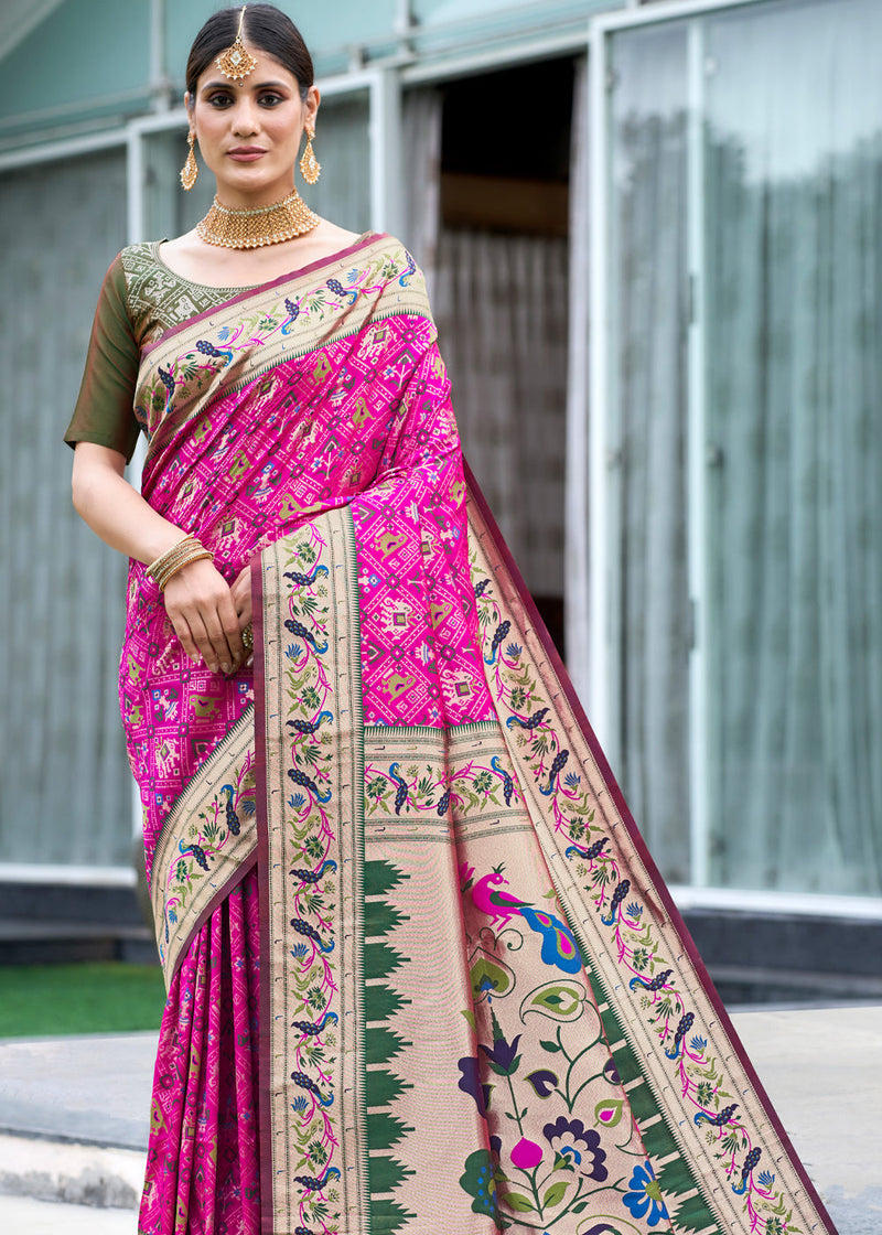 Frostbite Pink Woven Paithani Patola Silk Saree