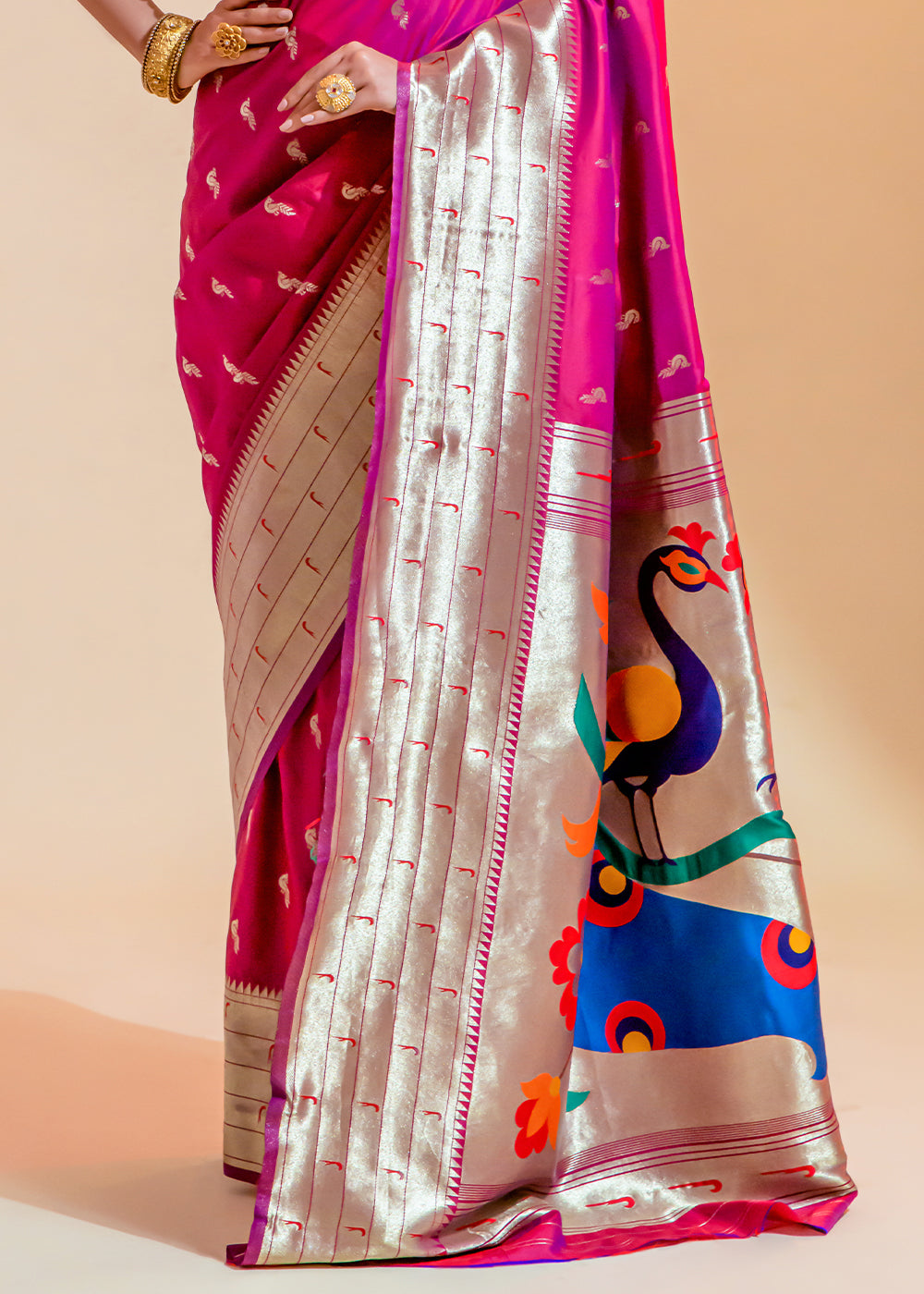 Buy MySilkLove Frostbite Rose Pink Woven Paithani Silk Saree Online