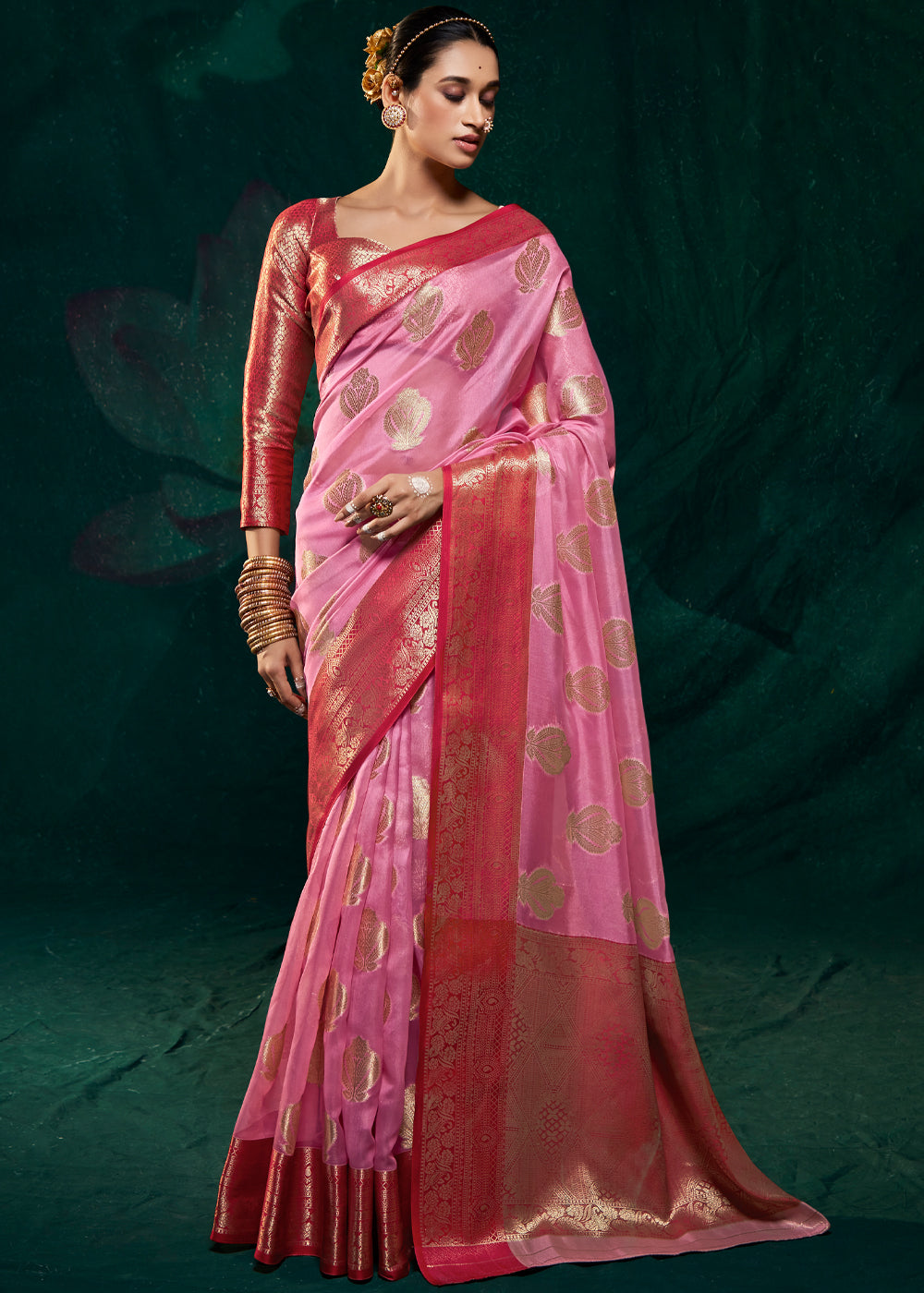 Buy MySilkLove Lavender Pink Woven Banarasi Organza Silk Saree Online