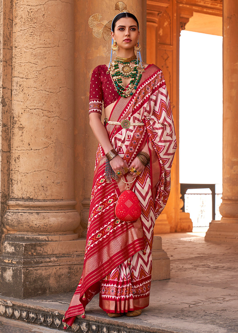 Cherry Red With Teal Border Silk Traditional Saree – paanericlothing