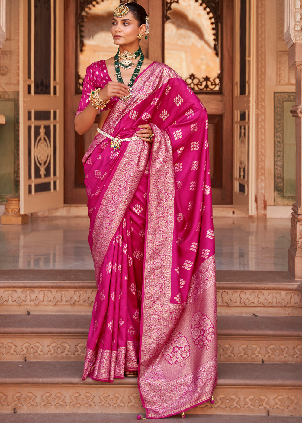 Buy MySilkLove Mauvelous Pink Woven Banarasi Soft Silk Saree Online