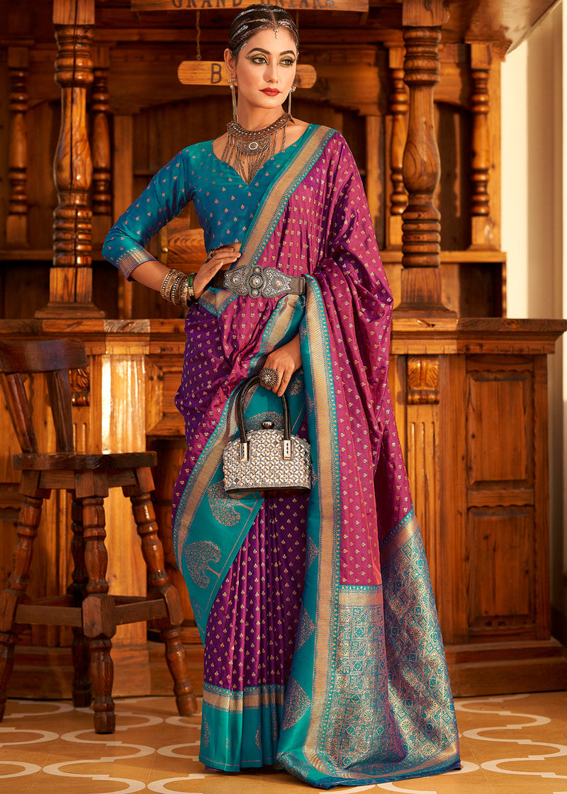 Mystic Pearl Purple and Blue Woven Banarasi Soft Silk Saree