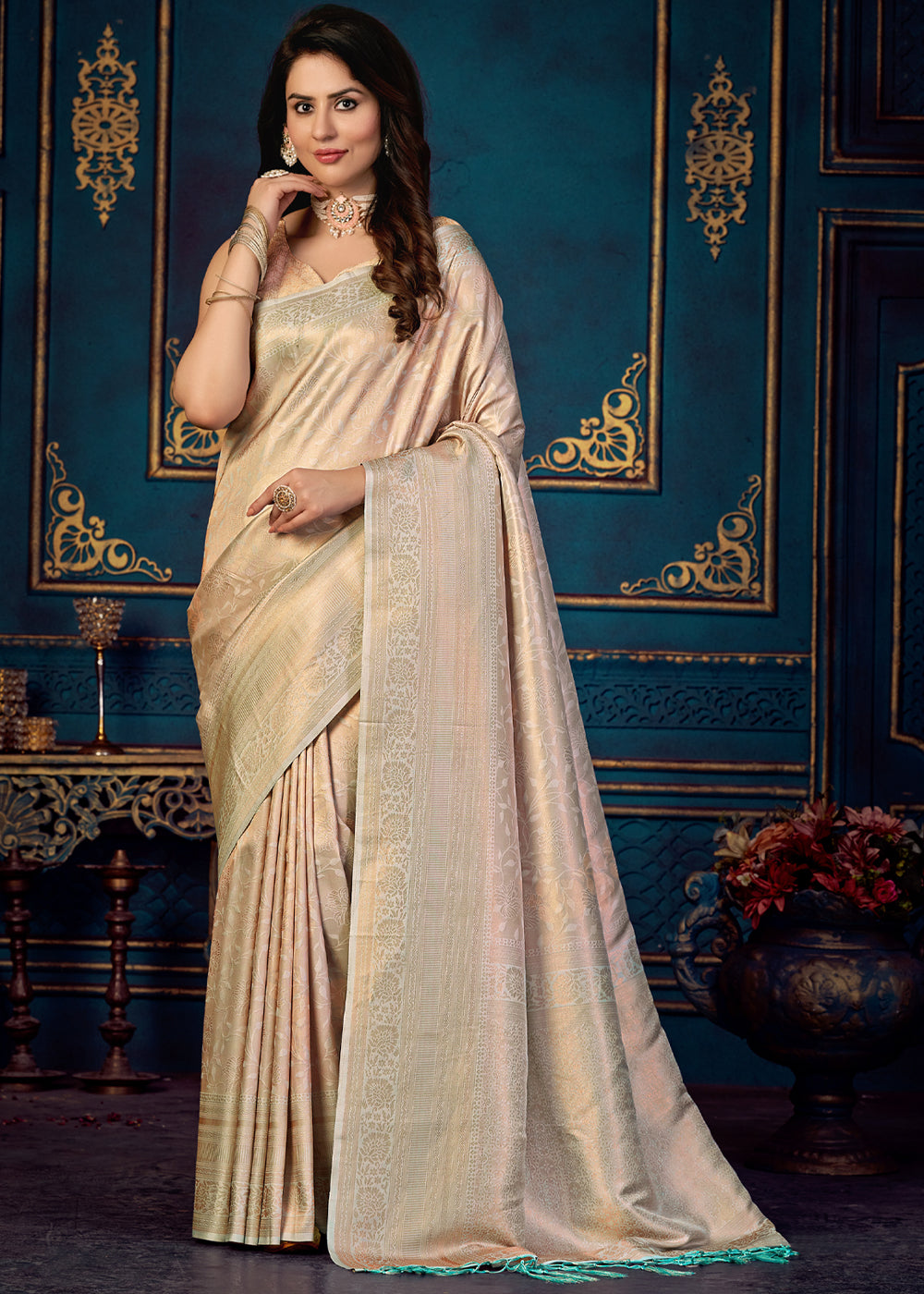 Buy MySilkLove Stark Grey Woven Banarasi Jacquard Silk Saree Online