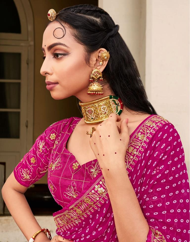 Hibiscus Pink Georgette Bandhani Saree