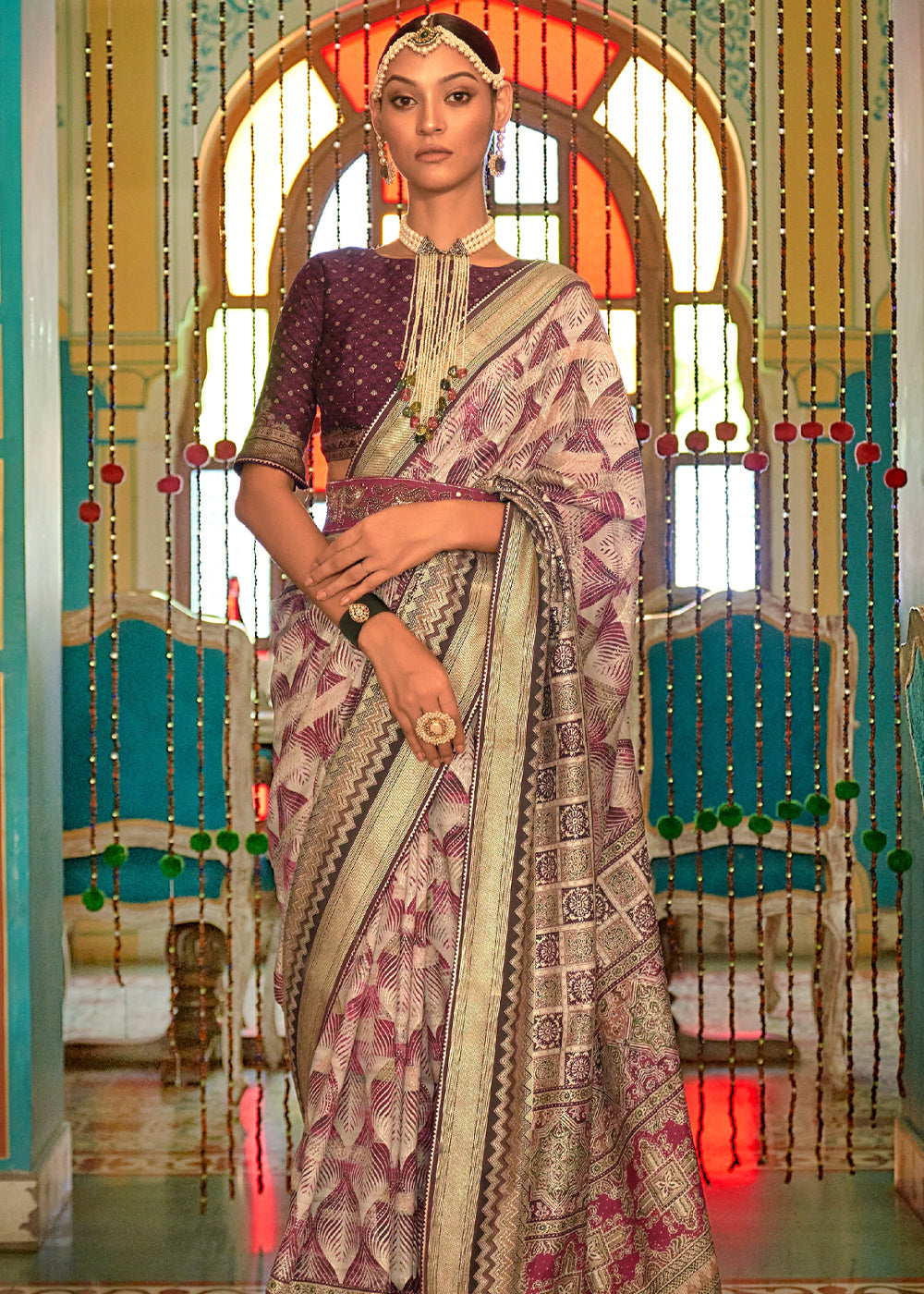 Buy MySilkLove Giants Club Purple Printed Patola Soft Silk Saree Online