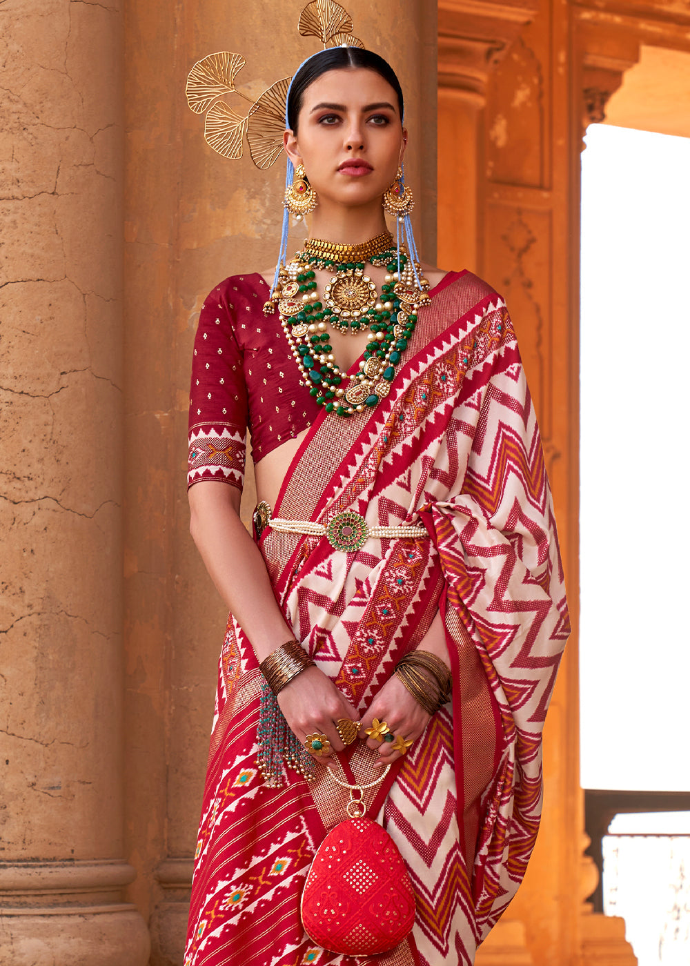 Buy MySilkLove Cherry Red Designer Printed Patola Silk Saree Online