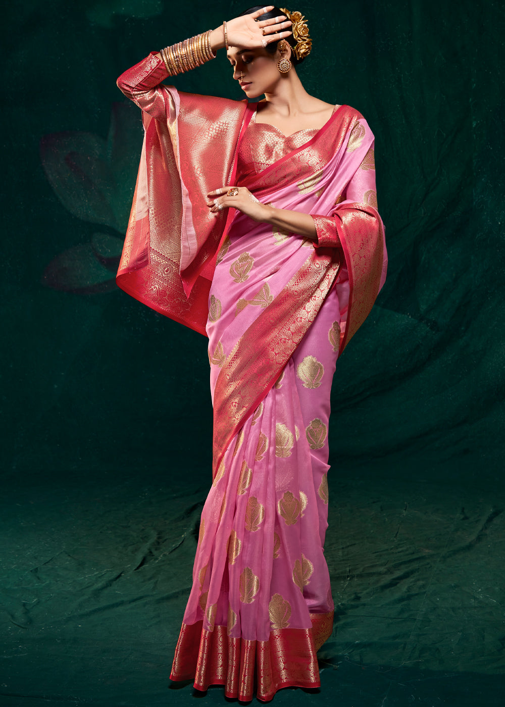 Buy MySilkLove Lavender Pink Woven Banarasi Organza Silk Saree Online