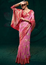 Lavender Pink Woven Banarasi Organza Silk Saree
