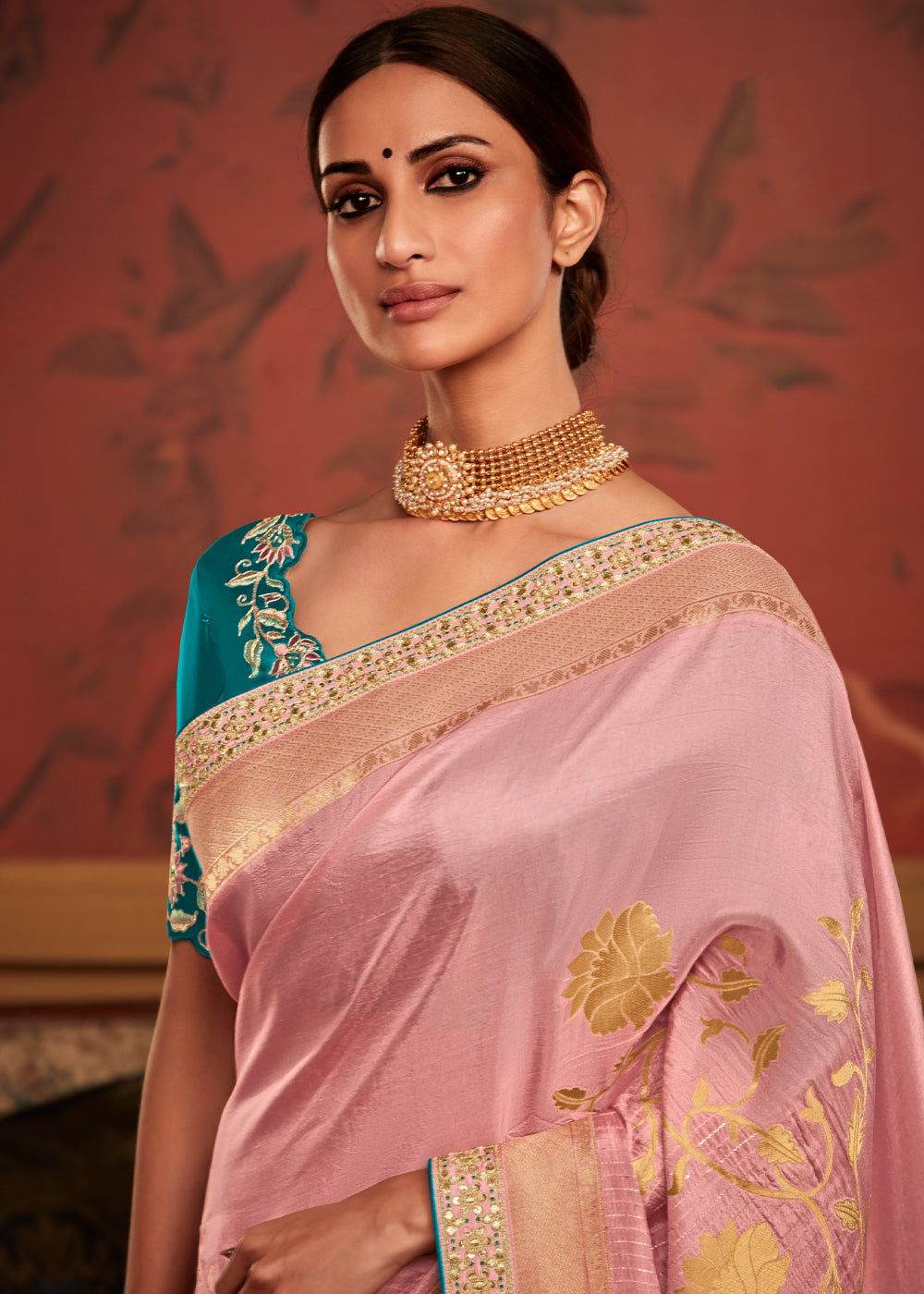 MySilkLove Wewak Pink Woven Banarasi Designer Silk Saree With Embroidered Blouse