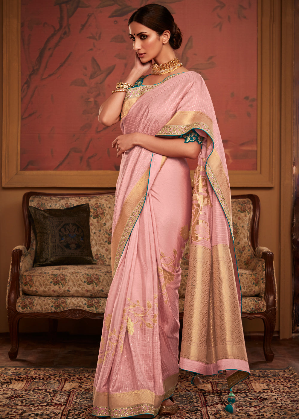 Buy MySilkLove Wewak Pink Woven Banarasi Designer Silk Saree With Embroidered Blouse Online