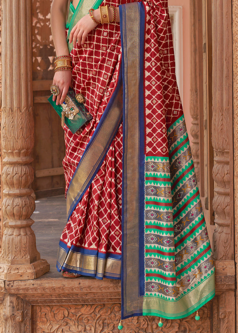 Red Blouse Blue Saree Soft Banarasi Paithani With Copper Zari Weaving –  RawaazFashion