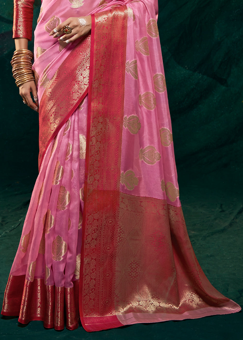 Buy MySilkLove Lavender Pink Woven Banarasi Organza Silk Saree Online