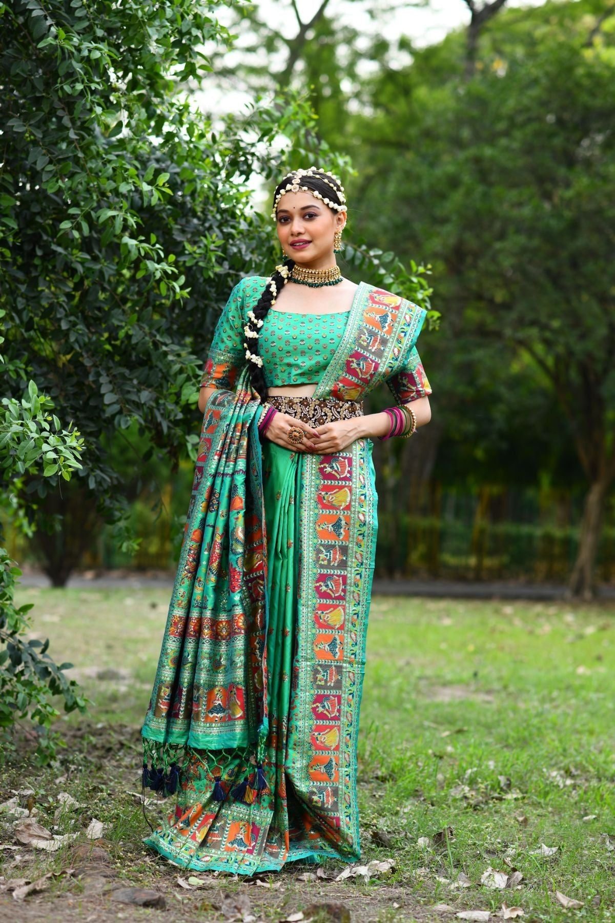 Buy MySilkLove Viridian Green Pashmina Silk Saree Online