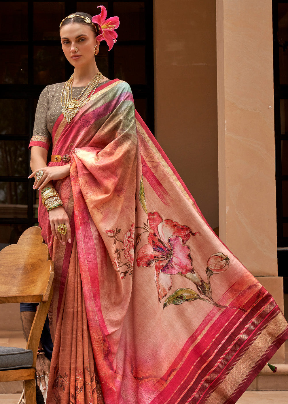 MySilkLove Roman Pink Printed Patola Soft Silk Saree
