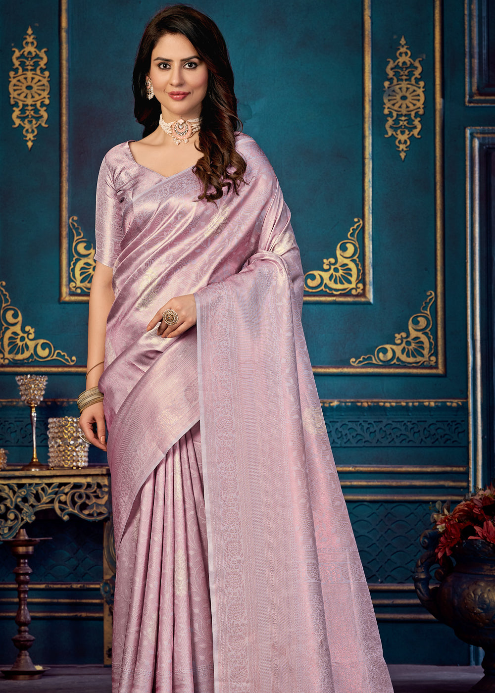 Buy MySilkLove Blossom Purple Woven Banarasi Jacquard Silk Saree Online