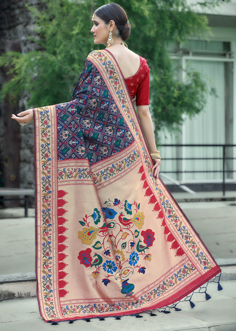Mirage Blue Woven Paithani Patola Silk Saree
