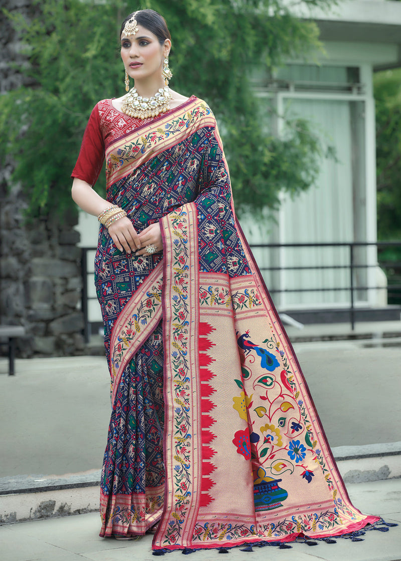 Mirage Blue Woven Paithani Patola Silk Saree