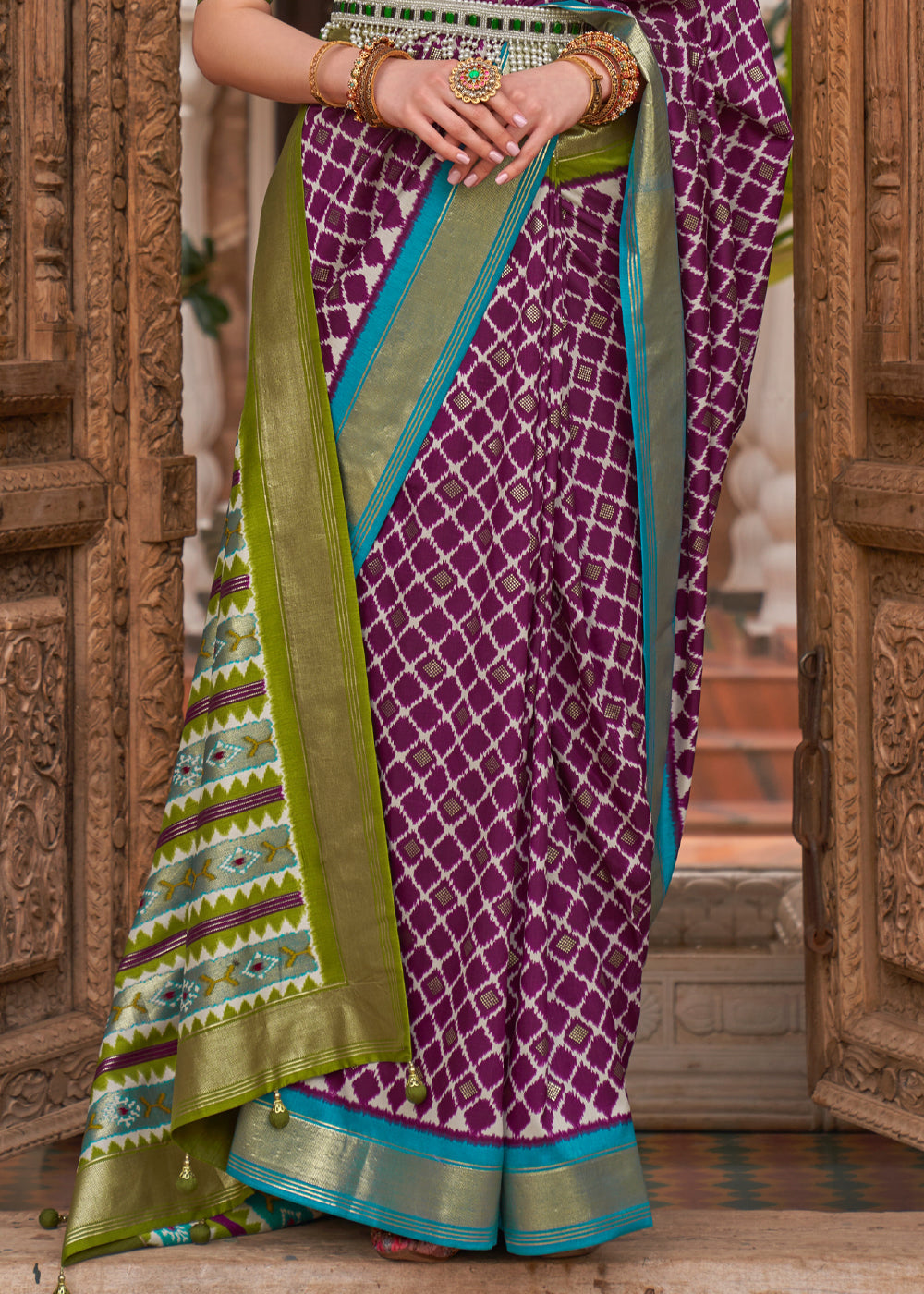 Buy MySilkLove Tapestry Purple and Green Woven Patola Silk Saree Online