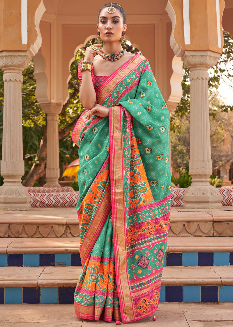 Sea Green Color Function Wear Trendy Printed Saree In Art Silk Fabric