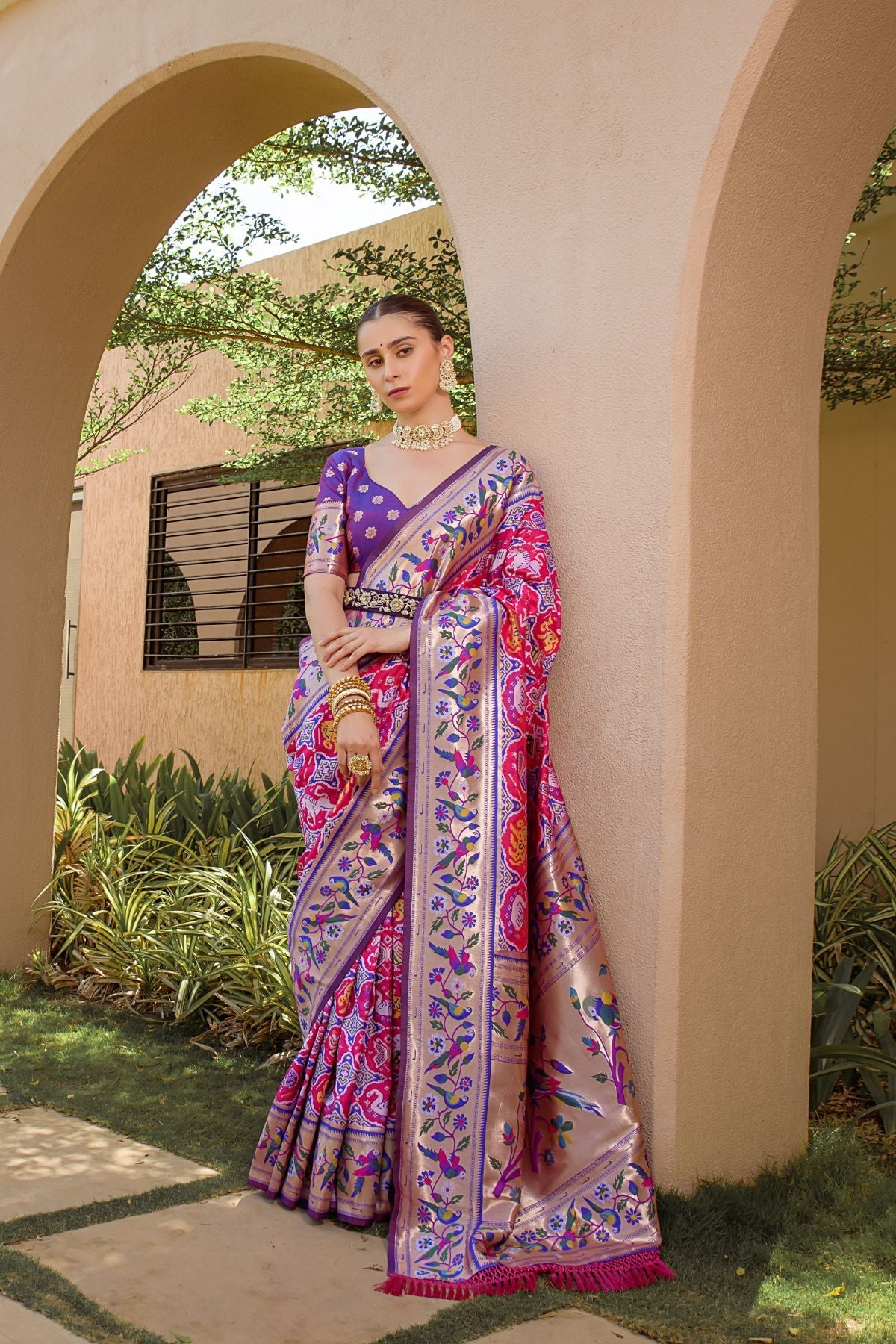 Buy MySilkLove Royal Purple and Pink Woven Paithani Silk Saree Online