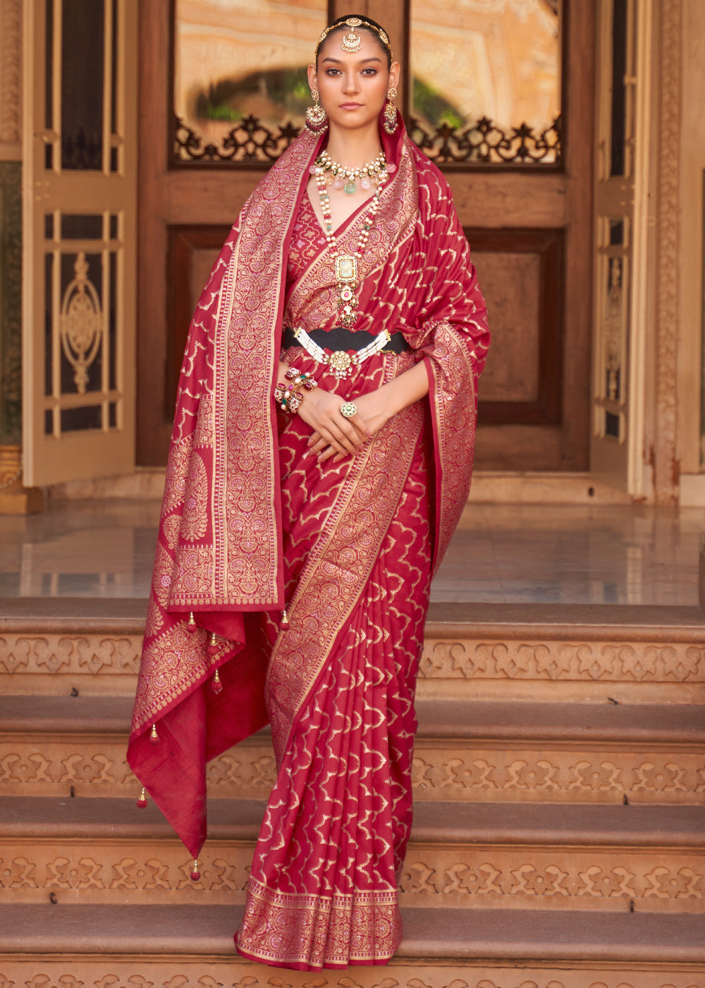 MySilkLove Mojo Red Woven Banarasi Soft Silk Saree