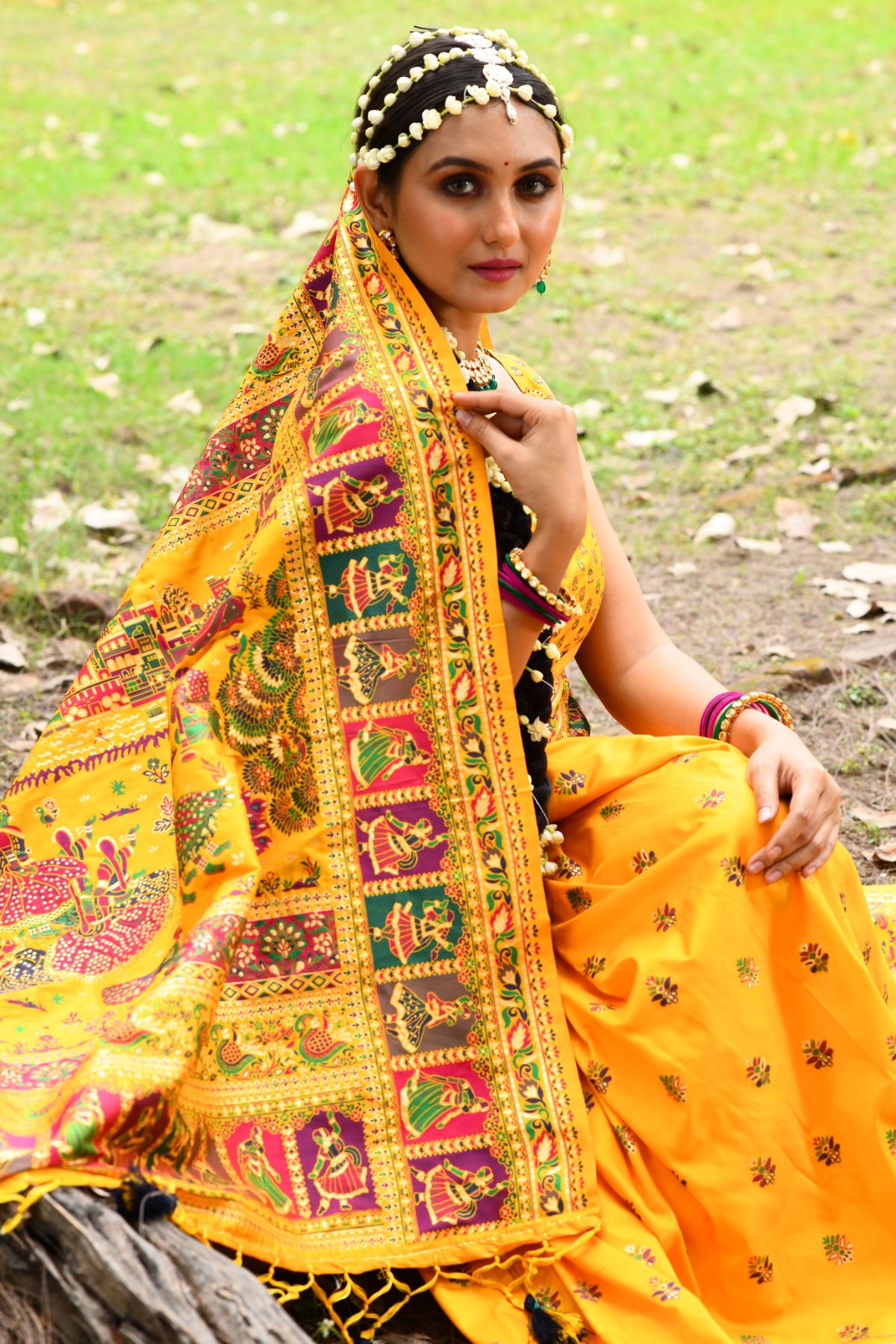 Buy MySilkLove Porsche Yellow Kashmiri Handloom Weaving Saree Online