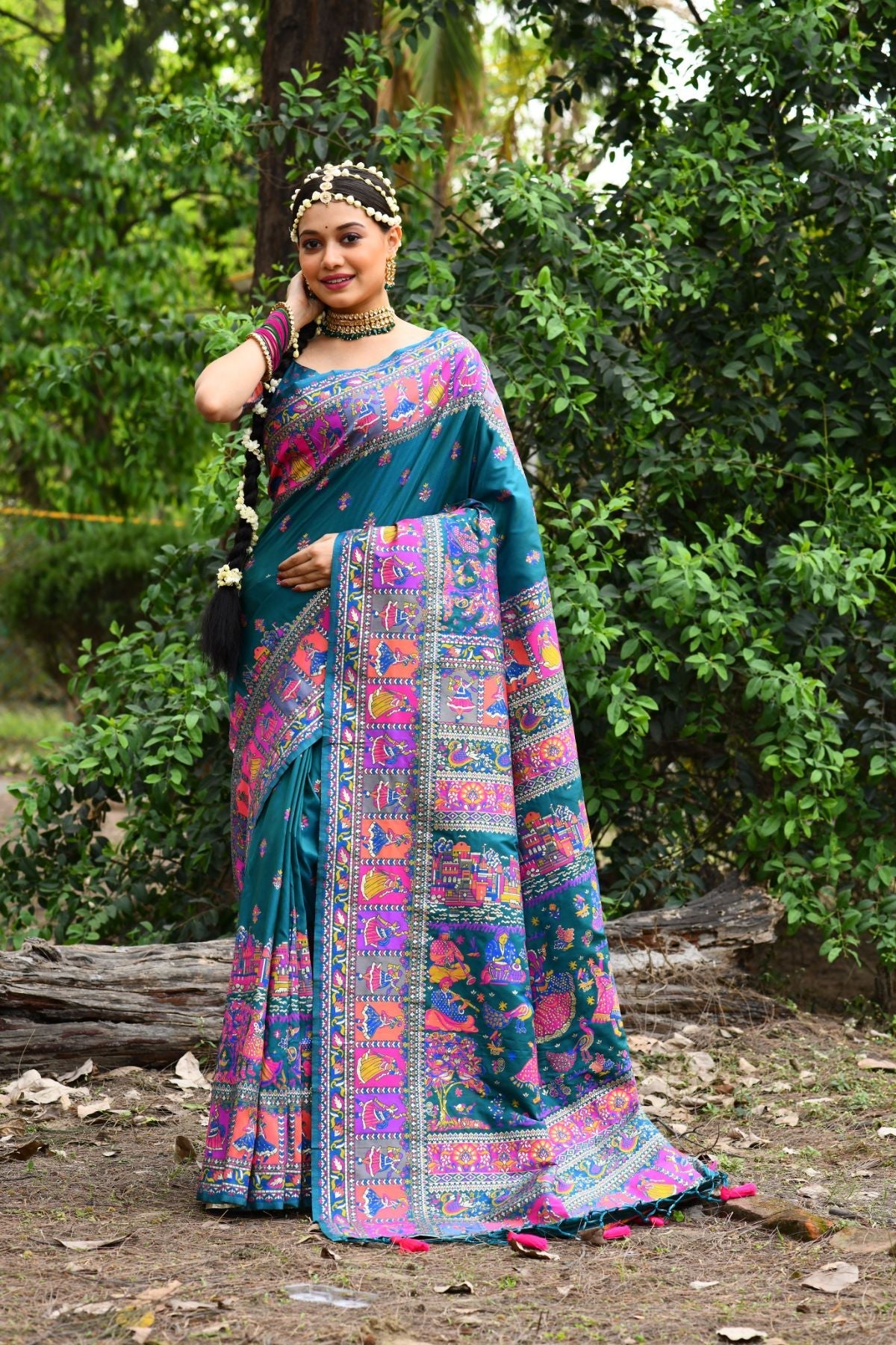 Buy MySilkLove Hippie Blue Kashmiri Handloom Weaving Saree Online