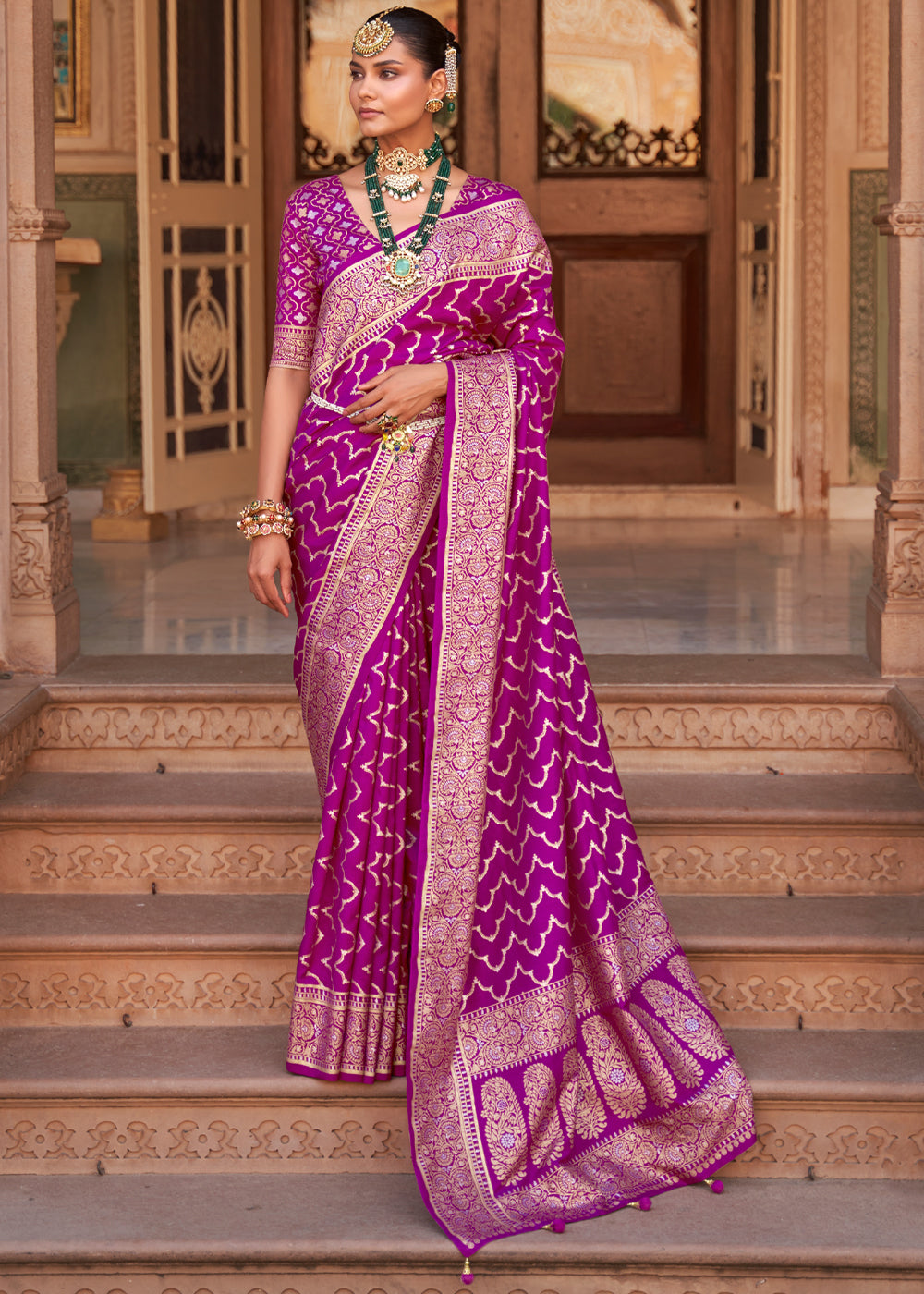 Buy MySilkLove Medium Purple Woven Banarasi Soft Silk Saree Online