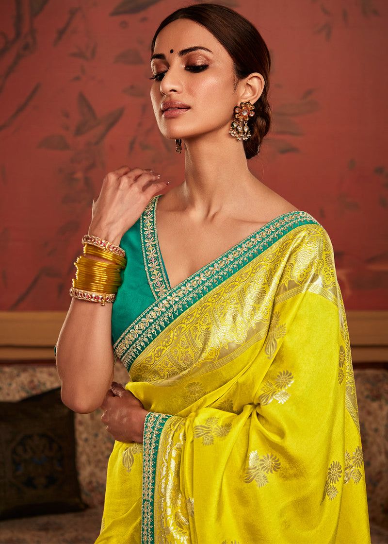 LEMON YELLOW RAW SILK BANARASI HANDLOOM SAREE – SILK KOTHI