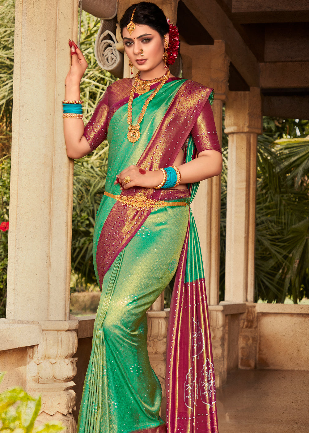 Buy MySilkLove Forest Green and Maroon Woven Kanjivaram Silk Saree Online